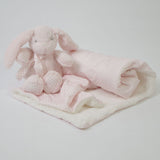 Manta topitos + conejo de peluche rosa