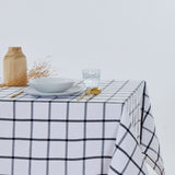 Mantel cotton blanco cuadro carbón