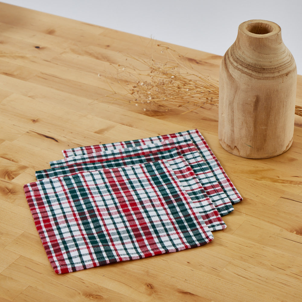 Servilletas cotton cuadros verde y rojo pack 4 unidades