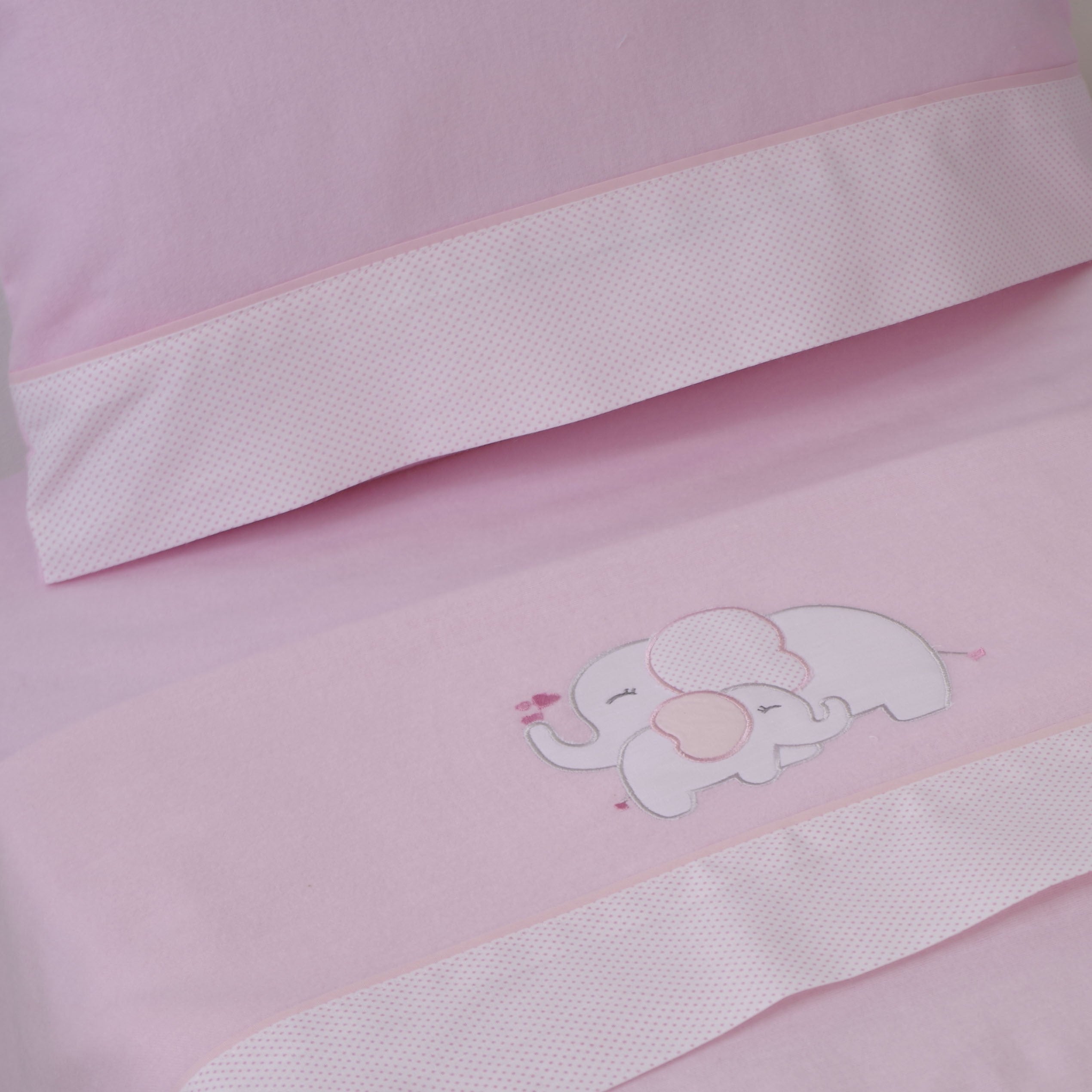JUEGO DE SÁBANAS CUNA FRANELA ELEFANTE ROSA