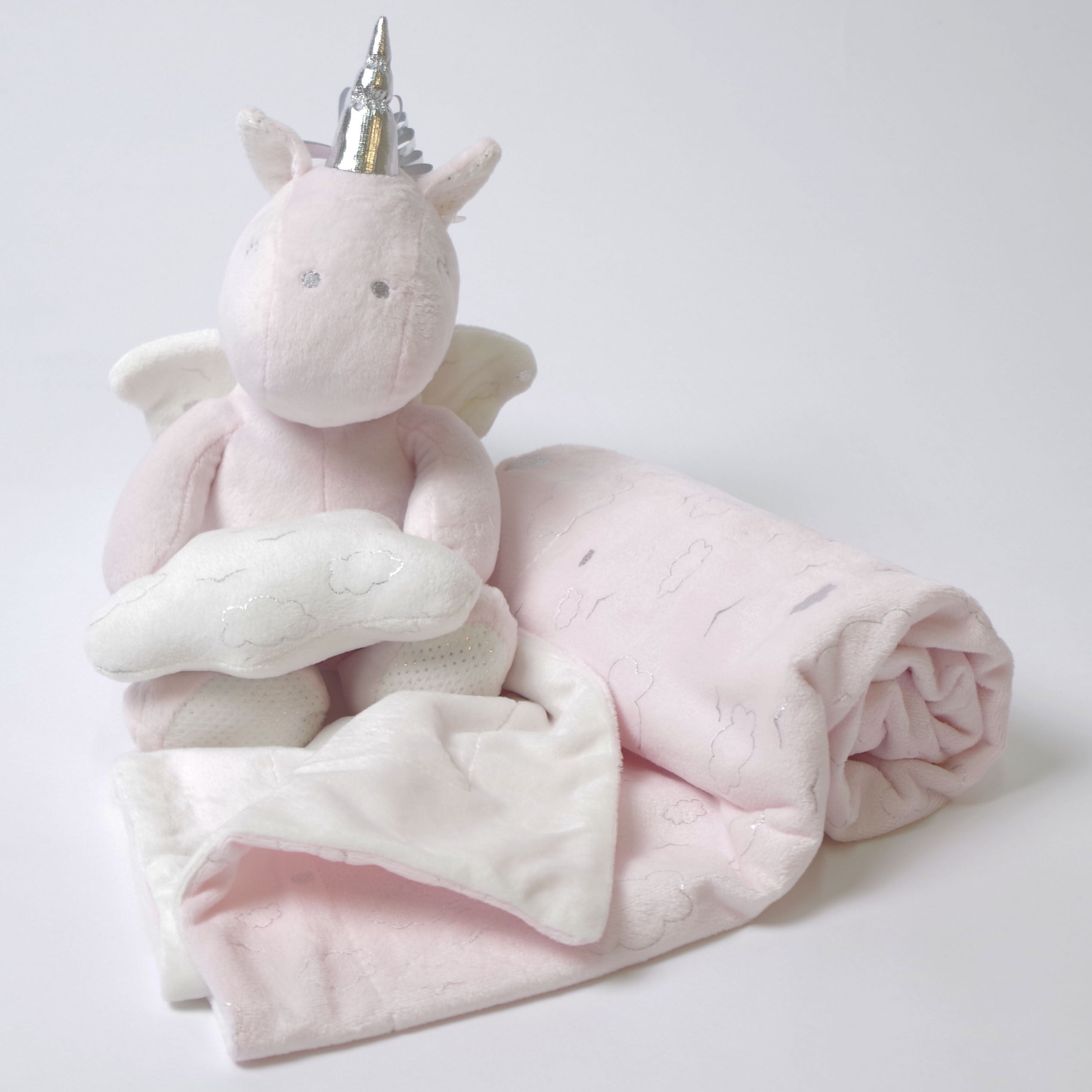 Manta + unicornio de peluche rosa