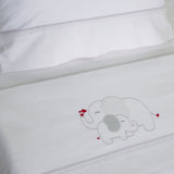 Juego de sábanas cuna franela elefante blanco/gris