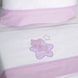 Juego de sábanas cuna star blanco/lila