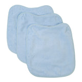 Pack 3 baberos rizo guardería color celeste con elástico. Lavables, exterior de rizo y reverso impermeable. Medidas: 33x29cm